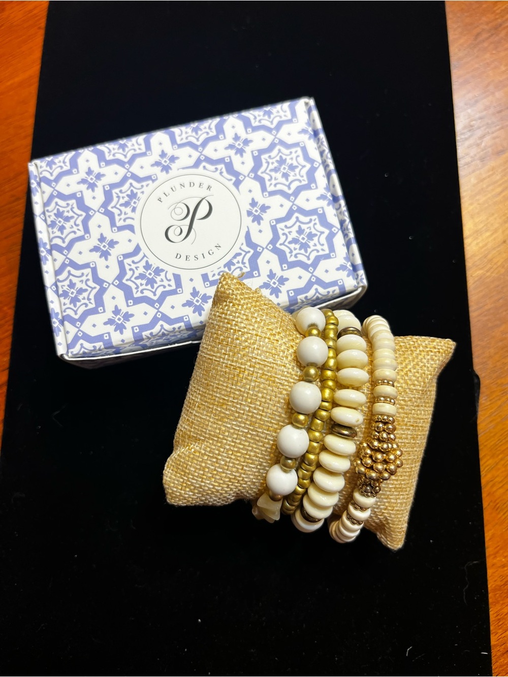Plunder White and Gold Bead Stack Bracelet Set